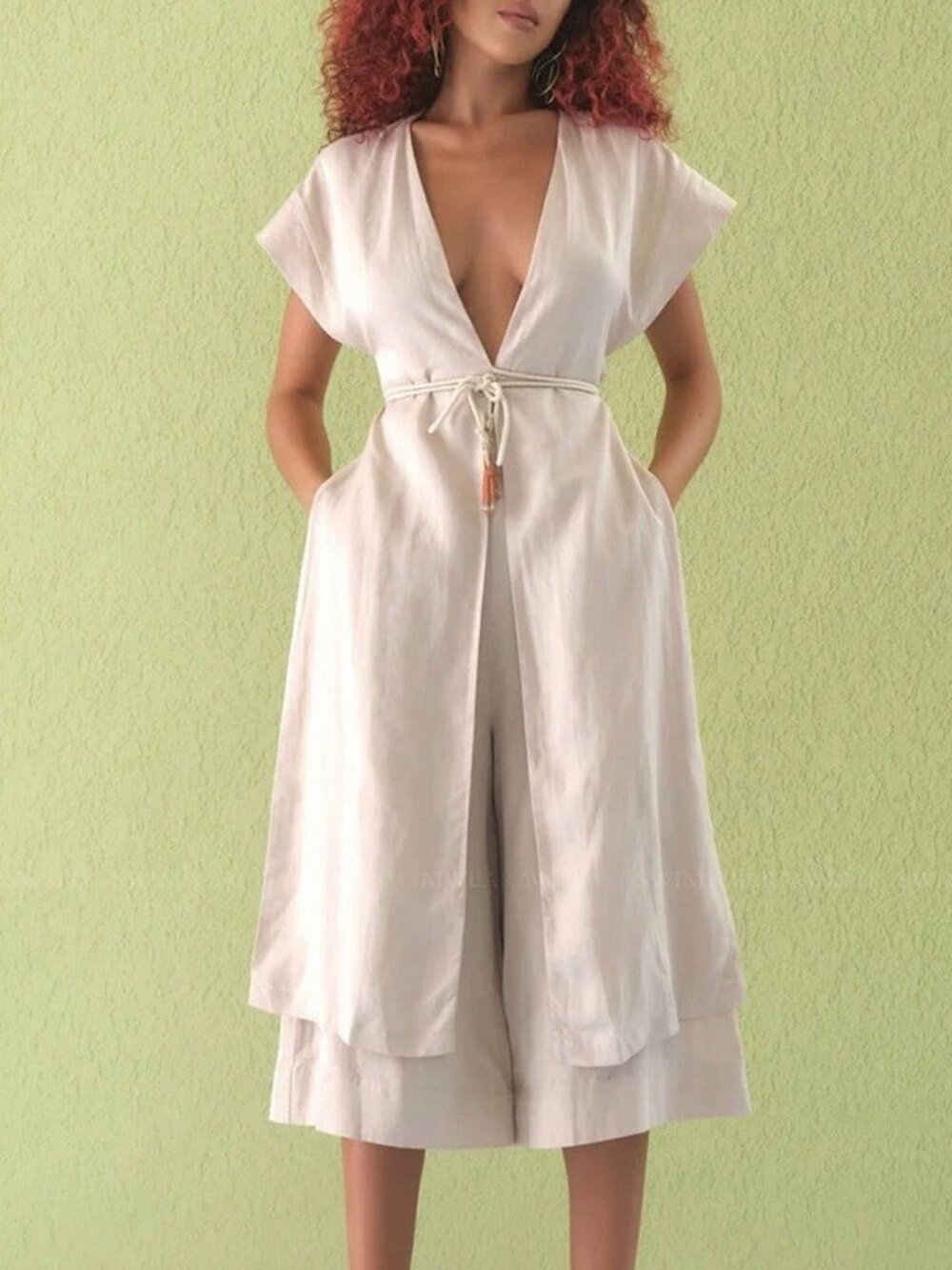 Andrea Iyamah Mos Linen Tencel Jacket Longline Vest Swim Cover